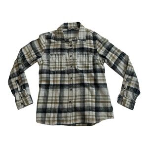 Womans  North Face Plaid Shirt in Black, Cream, and Tan